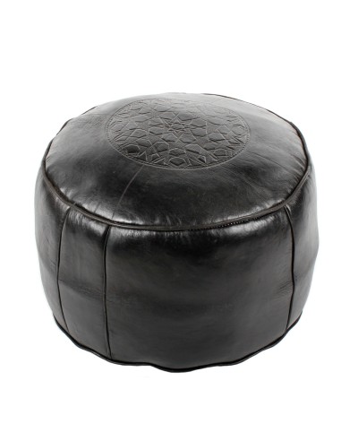 Marokkanisches Sitzkissen Leder Tabaa schwarz ø 50cm