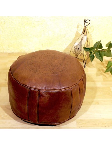 Leder Pouf Braun Vintage - marokkanische Sitzhocker