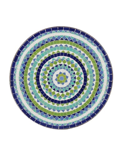 Mosaik Tischplatte ø60cm Hiawa blau/weiss/türkis/grün
