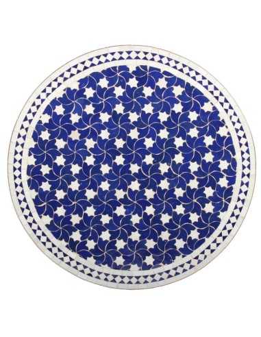Mosaik Tischplatte ø80cm Maar blau/weiss Sterne