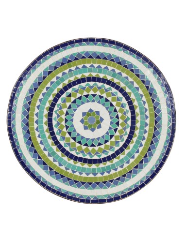 Mosaik Tischplatte ø80cm Hiawa blau/weiss/türkis/grün
