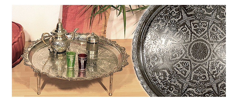 Silbertabletts mit Füssen | orientalische Teetische aus Marokko